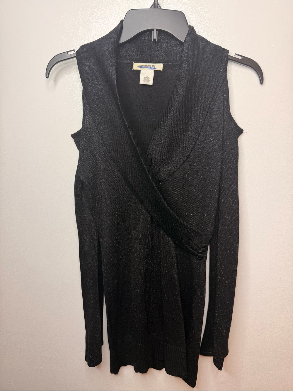 Arden B Black Off-Shoulder Wrap-Front Sweater